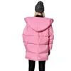 FTLZZ冬の女性のジャケット90％ホワイトアヒルダウンパーカー緩いプラスサイズのフード付きコートミディアム長い暖かいカジュアルピンクの雪のアウトー210923