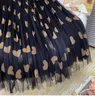 Hög midja pläterad kjol Kvinnor Höst Vinter Koreansk Kärlek Mesh Print Vintage Long Garn Kvinna S 210621