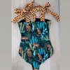 Sexy Swimsuit Shoulder Strappy Print Floral Swimwear Women Backless Bathing Suit Beach Wear Monokini 210625