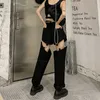 [Дикс] Летняя мода сплошной цвет Высокая талия, выдолбленные темперамент Свободные женские Широкие штаны для ног 13Q563 210527