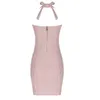 Ocstrade Rosa Halter Neck Tweed Party Dress Ankomst Sexig Bodycon Summer Women Night Club 210527