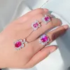 Ruby Diamond Set 100 ٪ Sterling Sterling Sier Party Wedding Rings Necklace للنساء مجوهرات الزفاف