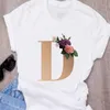 Kadın T-Shirt Özel İsim Harf Kombinasyonu Yüksek Kaliteli Baskı T-Ahirt Çiçek Yazı A B C D E F G Kısa Kollu Elbise