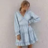 Fashion Print Chiffon Mini Ruffles Dress For Women Women's Sexy Back Cut out Beach Party Frill Robe for Lady 210508