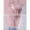 Kvinnors dike rockar dubbelskikts huva jackor 2021Autumn kausal famale Long Windbreaker Women Basic Pink Coat and Foding Plus Size 4XL 23