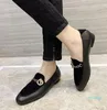 Mocassins en cuir véritable noir avec chaîne dorée et daim, chaussures plates