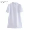 Zevity Women Fashion Turn Down Collar Pearl Knappar Skjorta Klänning Kontor Lady Puff Sleeve Vestido Chic Business Dresses DS4405 210603