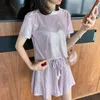 fashion Summer Two Piece Set Women O Neck Short Sleeve T-shirt top + casual Wide leg Shorts Suits Female 210519