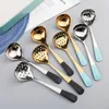 Tenedores Cuchara de sopa de oro 304 Colador de cucharón de acero inoxidable con cuchara de mango largo Accesorios de cocina 236Y