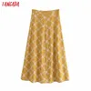 Tangada Kobiety Bawełna Żółta Emboridery Spódnica Faldas Mujer Vintage Zipper Ladies Chic Długie Spódnice 3H527 210609