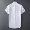 Marca masculina camisa de algodão casual moda verão listra manga curta tecido oxford design coreano alta qualidade 206g