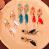 Boho Leaf Feather Tassel Earring Thailand Jewelry Vintage Ethnic Summer Gold Long Chain Alloy Hollow Dangle Earrings For Women