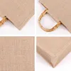 Vintage Handbag Bamboo Loop Handles DIY Bag Retro Waterproof Shopping Bag Solid Color Jute Portable Bag Coarse Woven Fashion 21102269U