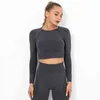 Woman Seamless Sports T-shirts Knitted Running Crop Top Breathable Workout Shirts Long Sleeve Gym Clothes Ropa Mujer 210514