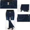 Плюс размер женские растягивающие тонкие джинсовые вспышки брюки мама высокая талия джинсы дышащие моды женщин колокол нижних брюк 210809