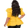 Artı Boyutu 4XL Kadın Bluzlar Fener Kısa Kollu Ruffles Bayanlar için Tops Ofis Yaz Sarı Mor Afrika Moda Gömlek 210527