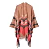 Senhoras outono e inverno cerdas xadrez fringed selvagem quente xaile cabo europeu moda computador de malha 210427