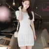 white Sexy Mini Dress korean ladies Summer Lace Crew neck night club Bodycon Dresses for women clothing 210602