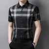 Plaid Shirt Men High Quality Silk Summer Short sleeve Casual Shirts Slim Fit Camisa Masculina Drop C748 220301