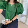 Stylish Tops Summer Korean Chic Women Puff Sleeve Shirt Elegant Office Ladies Blouses Casual Loose Solid Blusas 210519