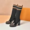 Luxury Designer Drops Downtown Rain Boot Fashion Woman Heel Bootie Line Ranger Black Boots med Original Box