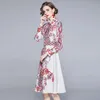 Donne Primavera Designer Elegante Camicia con stampa Abito Moda femminile Ufficio Festa Robe Donna Vintage Casual A-Line Abiti Abiti 210525