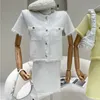 Летняя мода повседневная вязание двух частей набор женщин короткий свитер кардиган топ + мини юбки устанавливает дамы 2 костюмы 210514