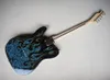 Guitare électrique à 6 cordes avec motif flamme bleue, touche en érable, peut être personnalisée