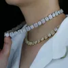 Hip Hop Iced Out Bling Round Square Baguette 5A CZ Choker Collier pour femmes Girl Tennis Cuban Link Chain Engagement Jewelry Choke6056228