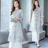 Calças femininas de duas peças chiffon pant terno para mãe da noiva mulheres festa de casamento convidado formal vintage estilo chinês elegante 2 conjuntos