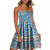 Sukienki ciążowe Vintage Bohemian Kobiety Summer Dress Tube Top Boho Print Luźne Flowle Swing Shift Robe Bleu et Blanche Sukienka # 30