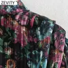 Zevity Women Vintage O Neck Flower Print Złoty Linii Paski Otwór Mini Sukienka Femme PlueS Puff Sleeve Vestido Tkaniny DS4674 210603