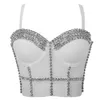 Women's Rhinestone Diamond Push up Bustier Crop Top Camis Clubwear Sexy Punk Beaded Corset Bra Tank Detachable Sashes