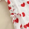 Abiti da ragazza Camicia estiva per ragazze Abito San Valentino Stampa cuore d'amore Risvolto Manica corta Fasciatura abbottonata per bambini