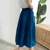 Summer Cotton Midi Skirt Women A-line Solid Casual High Waist Mid-calf CRRIFLZ 210520