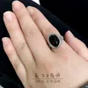 S925 Sterling Silver Open-End Ring Natural Black Agate Egg Noodles Retro Personalized Fashion Women's Baita Gift