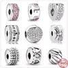 Original 925 Sterling Silver Berlock Bead Clear Pav￩ Spacer Clip Berlocker silver Passar Pandora Armband Dam DIY Smycken