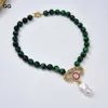 GuaiGuai Jewelry 18" 12mm Green Tiger Eye Necklace White Keshi Pearl Cz Pendant