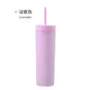 US warehouse 16oz 5 Colors Skinny Tumbler Matte Colorful Acrylic Mug same color Lid and Straw Jelly Double Wall Plastic Tumblers C244U