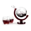 Whiskey Decanter Globe Wine Glass Set Sailboat Skull Inside Crystal Whisky Carafe with Fine Wood Stand Liquor Decanter for Vodka Y1120