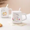 머그스 만화 귀여운 세라믹 머그 뚜껑 가정 홀드 밀크 커피 컵 사무실 물 실용적인 창조적 선물