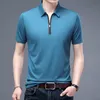 Men's T-Shirts Male T Shirt 2021 Summer Slim Plain Color Fashion Brands Design Zip Up Collar Short Sleeve Clothing