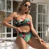 Bikini sexy a fascia con stampa floreale tropicale Mesh Costume da bagno donna femminile Crop Top a vita media imbottito Push Up Twp Pezzo separato Brasiliano Tube Beachwear