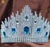 Presilhas de cabelo Presilhas Cristal Azul Miss Universo Concurso Tiaras Coroas Grandes Transparente Strass Headpiece Casamento Nupcial Prom Party Trajes