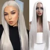 Peruca longa sedosa e reta cabelo branco sintético sem renda feminino meninas fantasia parte do meio resistente ao calor cosplay festa uso diário linha fina natural