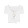 T-shirt Women's Ins White Short Tie Irregular Design Niche Short-sleeved Shirt Summer Style 210529