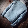 Denim bomber jas met bont heren trench jassen hoogwaardige mode jeans jas fleece winterjeansjacke herren blauw oversized