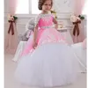 Hot Flower Girl Dresses for Wedding Half Sleeve Ball Gown Tulle Lace Little Girls Pageant Beaded Belt Long First Holy Communion Dresses 2021