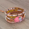 Sweet And Romantic Women's Bracelet Natural Stone Luxury Design Weaving Hand Woven Leather Bohemian Style Beaded Strands334I