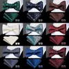 Hi-Tie 100% Silk Adult Men's Self Bow Tie Pocket Square Cufflinks Set Man Formal Wedding Party Accessories Luxury Bow Tie Set Y1229